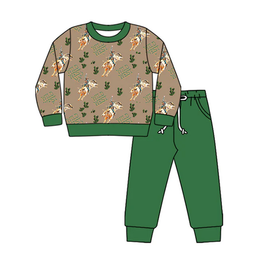 5.29 Preorder (moq 5)Baby Girls Long Sleeves Wild West Western Top Pant Clothes Sets