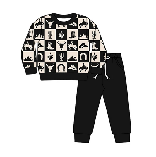 5.29 Preorder (moq 5)Baby Girls Long Sleeves Cowboy Boots Western Top Pant Clothes Sets