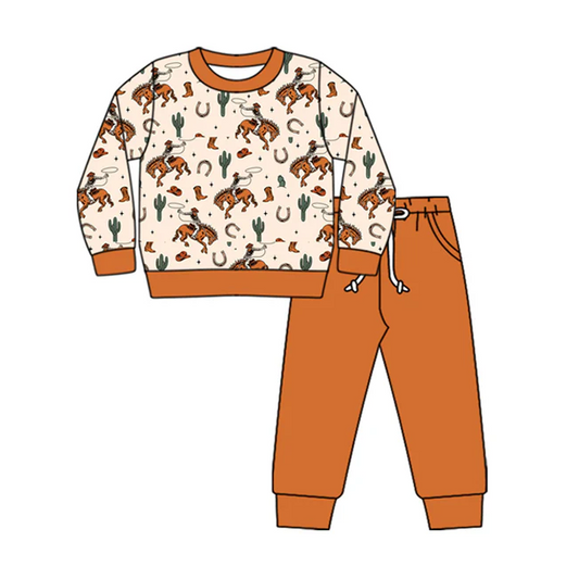 5.29 Preorder (moq 5)Baby Girls Long Sleeves Cowboy Rodeo Western Top Pant Clothes Sets