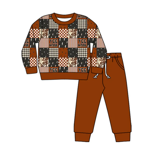 5.29 Preorder (moq 5)Baby Girls Long Sleeves Brown Cow Western Top Pant Clothes Sets