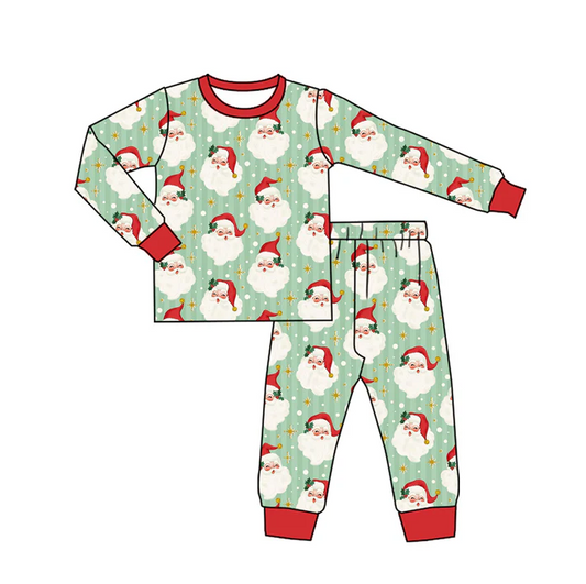 5.29 Preorder (moq 5)Baby Boys Green Long Sleeves Santa Stars Top Pant Pajamas Set
