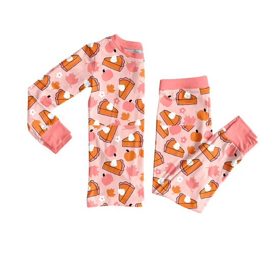 5.29 Preorder (moq 5)Baby Girls Long Sleeves Pink Pumpkins Cakes Top Pant Pajamas Set