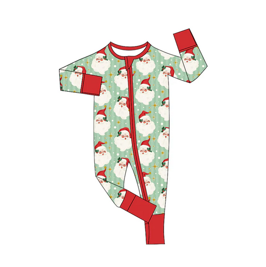 5.29 Preorder (moq 5)Baby Girls Red Long Sleeves Stars Santa Zipper Pant Rompers
