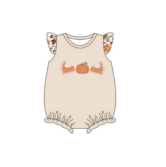 5.29 Preorder (moq 5)Baby Girls Flutter Sleeves lvory Cakes Pumpkins Ruffle Rompers