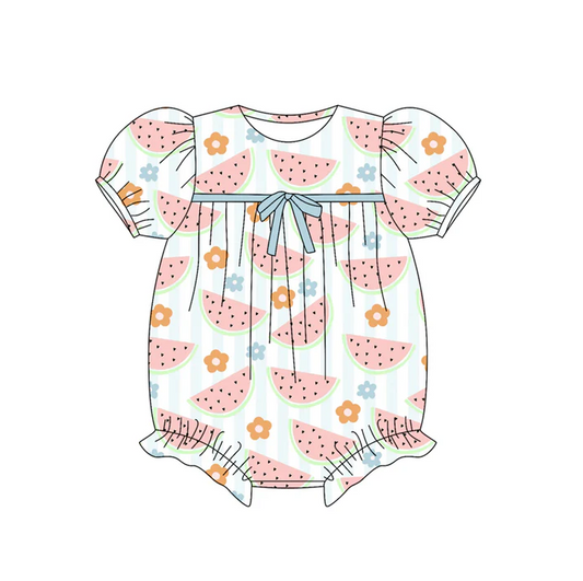 5.30 Preorder (moq 5)Baby Girls Short Ruffle Sleeves Watermelons Flowers Rompers