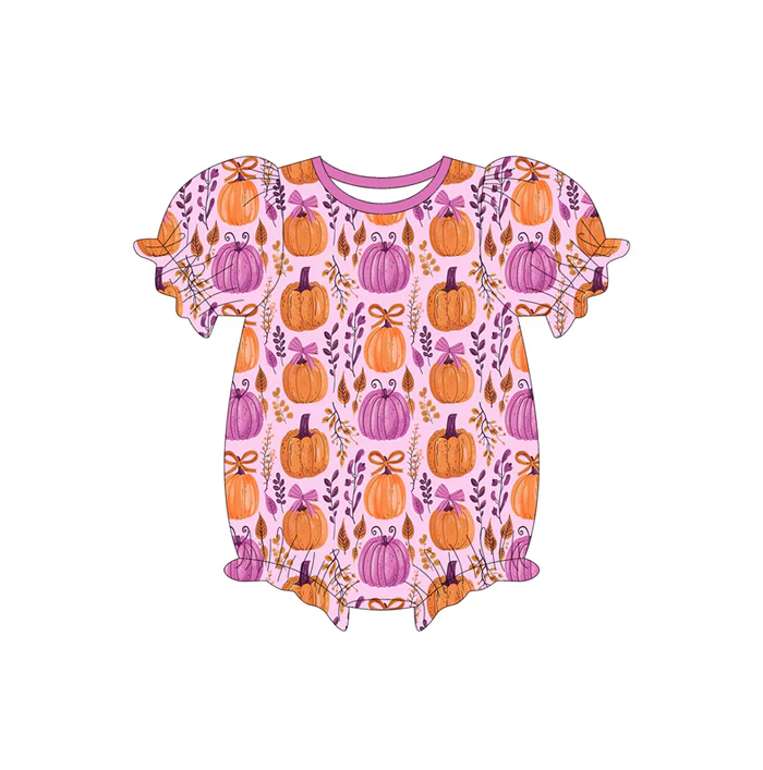 6.2 Preorder (moq 5)Baby Girls Short Ruffle Sleeves Floral Pumpkins Rompers