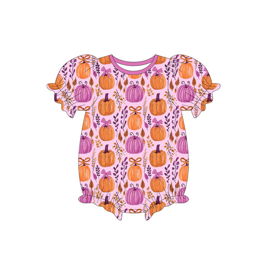 6.2 Preorder (moq 5)Baby Girls Short Ruffle Sleeves Floral Pumpkins Rompers