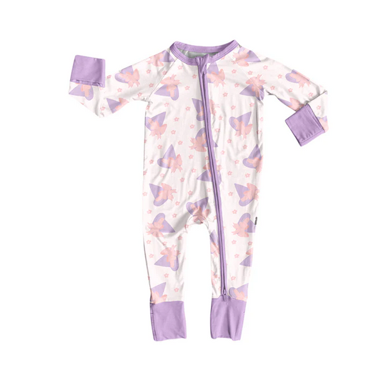 6.2 Preorder (moq 5)Baby Girls Long Sleeves Lavender Magic Hats Stars Zipper Pant Rompers