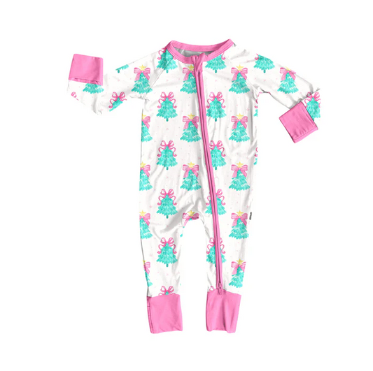 6.2 Preorder (moq 5)Baby Girls Long Sleeves Bows Trees Plaid Zipper Pant Rompers