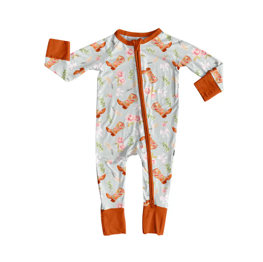 6.2 Preorder (moq 5)Baby Girls Long Sleeves Boots Flowers Bows Zipper Pant Rompers