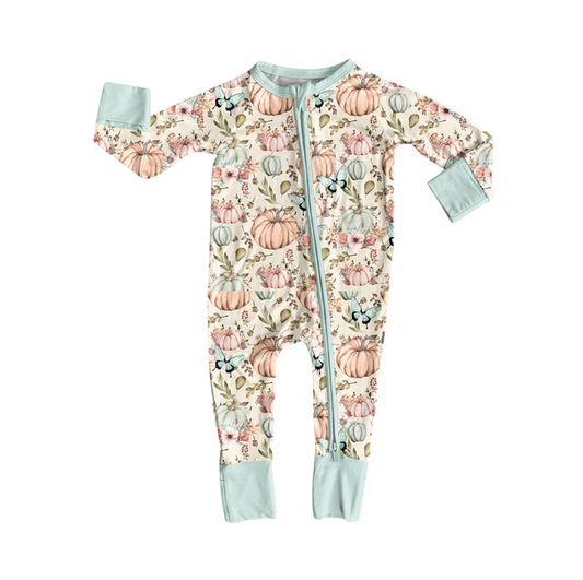 6.2 Preorder (moq 5)Baby Girls Long Sleeves Pumpkins Butterfly Zipper Pant Rompers