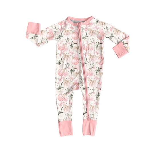 6.2 Preorder (moq 5)Baby Girls Long Sleeves Pink Bows Lights Zipper Pant Rompers
