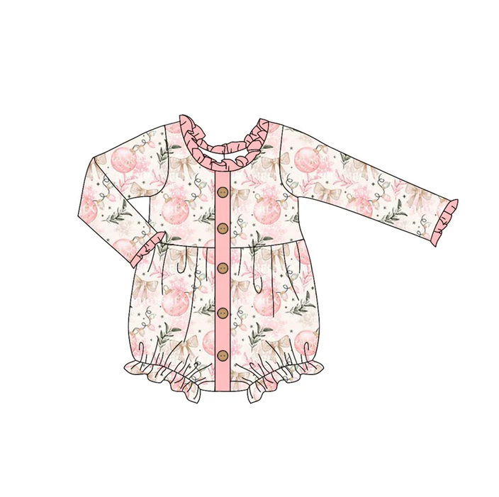 6.2 Preorder (moq 5)Baby Girls Long Sleeves Pink Bows Lights Button Ruffle Rompers