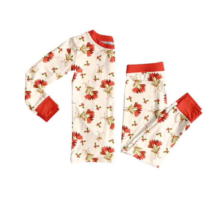 6.2 Preorder (moq 5)Baby Girls Long Sleeves Red Leaves Bows Top Pants Pajamas Sets