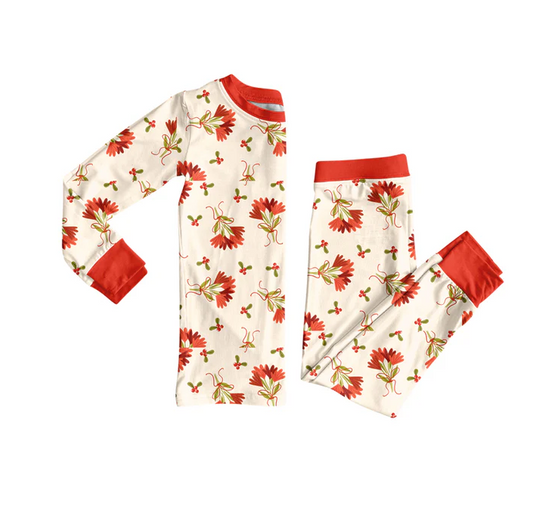 6.2 Preorder (moq 5)Baby Girls Long Sleeves Red Leaves Bows Top Pants Pajamas Sets