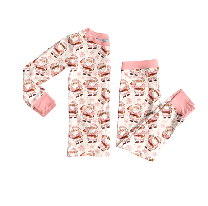 6.2 Preorder (moq 5)Baby Girls Long Sleeves Pink Santa Snowflake Top Pant Pajamas Sets