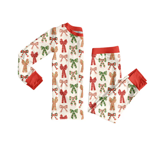 6.2 Preorder (moq 5)Baby Girls Long Sleeves Plaid Bows Plaid Top Pant Pajamas Sets