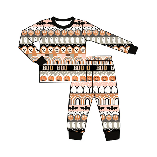 6.6 Preorder (moq 5)Baby Boys Long Sleeves Black Smiles Rainbows Stripe Top Pant Pajamas Set