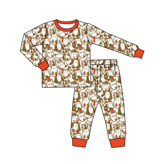 6.6 Preorder (moq 5)Baby Boys Long Sleeves Orange Dogs Plaid Top Pant Pajamas Set