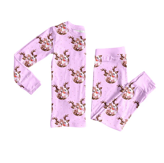 6.6 Preorder (moq 5)Baby Girls Lavender Long Sleeves Deer Plaid Top Pant Pajamas Set