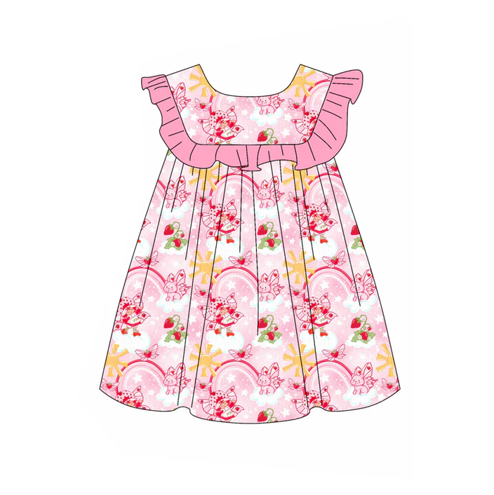 6.6 Preorder (moq 5)Baby Girls Sleeveless Pink Butterfly Rainbows Knee Length Dresses