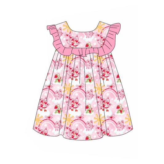 6.6 Preorder (moq 5)Baby Girls Sleeveless Pink Butterfly Rainbows Knee Length Dresses