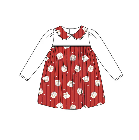 6.6 Preorder (moq 5)Baby Girls Long Sleeves Red Santa Plaid Knee Length Dresses