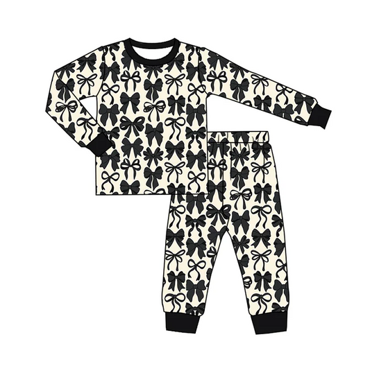 6.7 Preorder (moq 5)Baby Girls Black Bows Long Sleeves Top Pant Pajamas Sets