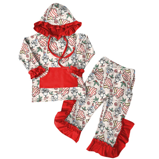 6.7 Preorder (moq 5)Baby Girls Christmas Tree Cake Hoodies Top Ruffle Pant Sets