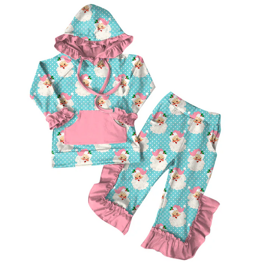 6.7 Preorder (moq 5)Baby Girls Christmas Santa Hoodies Top Ruffle Pant Sets