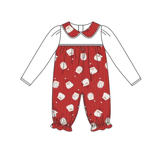 6.7 Preorder (moq 5)Baby Girls Long Sleeves Red Stripe Santa Ruffle Rompers