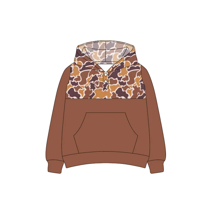 6.9 Preorder (moq 5)Baby Boys Southern Brown Camouflage Hooded Pullovers Tee Shirts