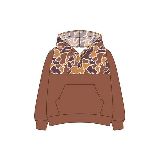 6.9 Preorder (moq 5)Baby Boys Southern Brown Camouflage Hooded Pullovers Tee Shirts