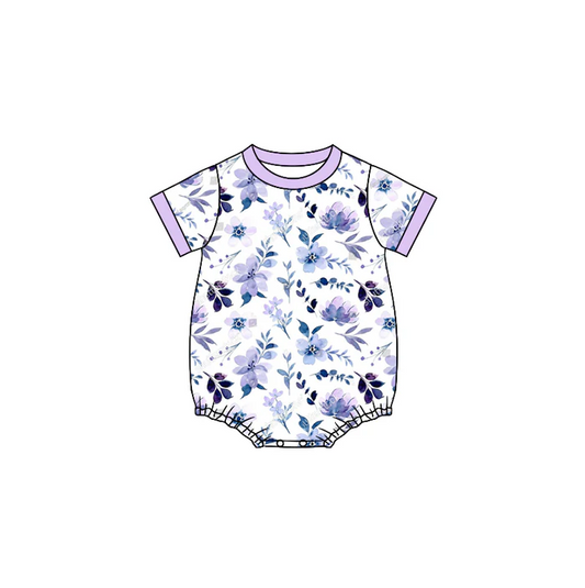 6.10 Preorder (moq 5)Baby Girls Lavender Flowers Short Sleeve Rompers