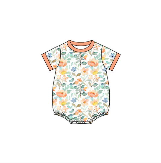 6.10 Preorder (moq 5)Baby Girls Orange Colorful Flowers Short Sleeve Rompers