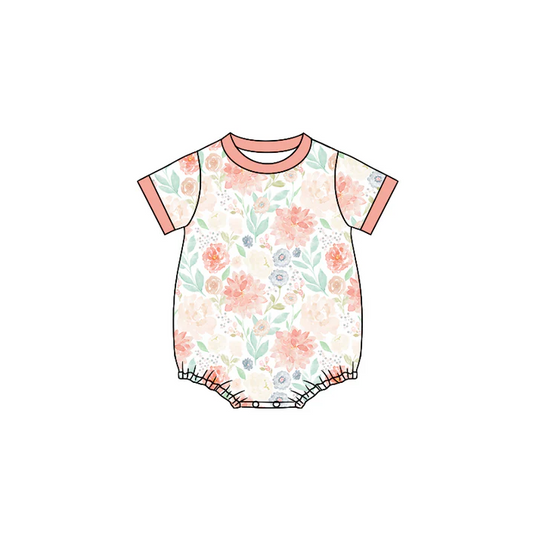 6.10 Preorder (moq 5)Baby Girls Pink Flowers Short Sleeve Rompers