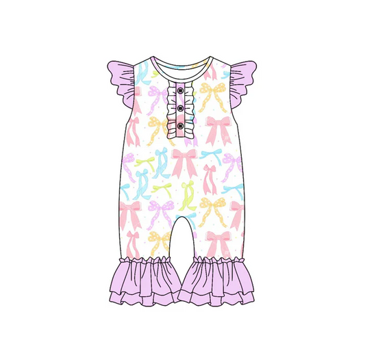 6.10 Preorder (moq 5)Baby Girls Colorful Bows Flutter Sleeve Rompers