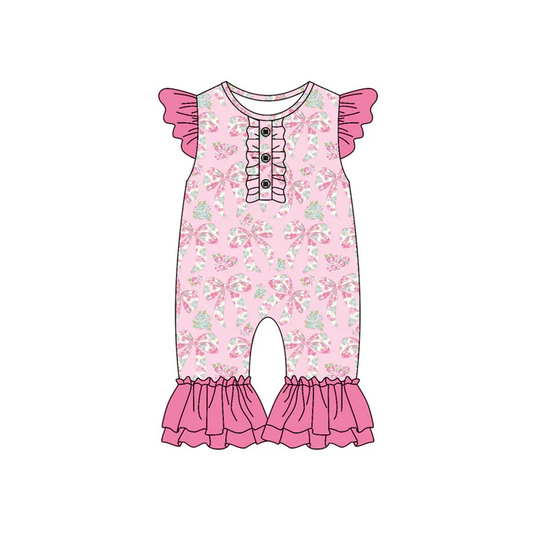 6.10 Preorder (moq 5)Baby Girls Pink Bows Flutter Sleeve Rompers