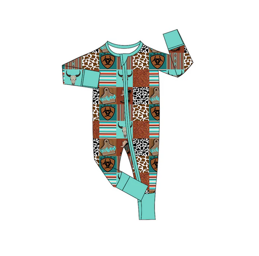6.10 Preorder (moq 5)Baby Boys Western Cow Zip Long Sleeves Rompers