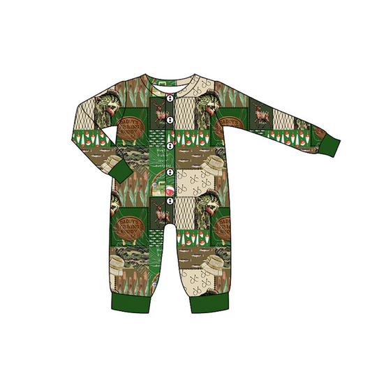 6.10 Preorder (moq 5)Baby Boys Southern Fishing Buttons Long Sleeves Rompers