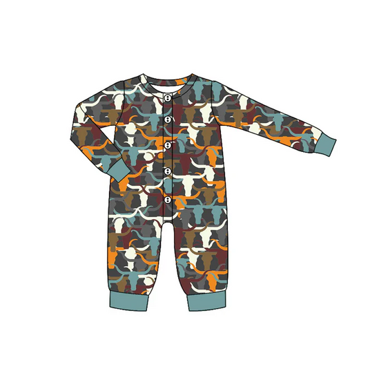6.10 Preorder (moq 5)Baby Boys Western Colorful Cows Buttons Long Sleeves Rompers