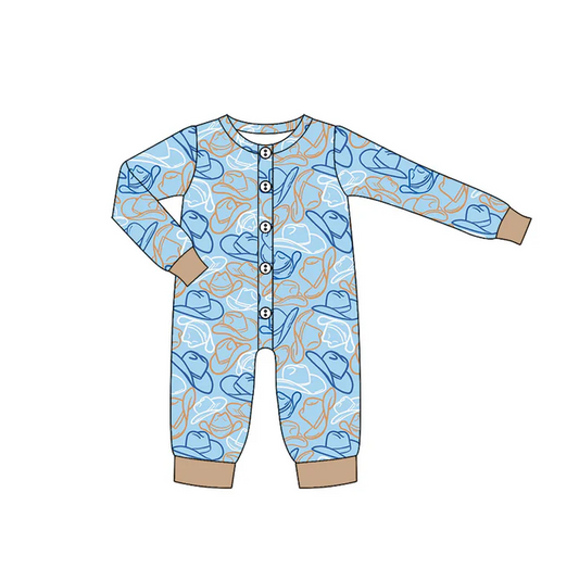 6.10 Preorder (moq 5)Baby Boys Western Howdy Cow Buttons Long Sleeves Rompers