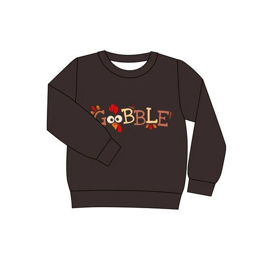 6.10 Preorder (moq 5)Baby Girls Long Sleeves Thanksgiving Gobble Turkey Tee Shirts Tops