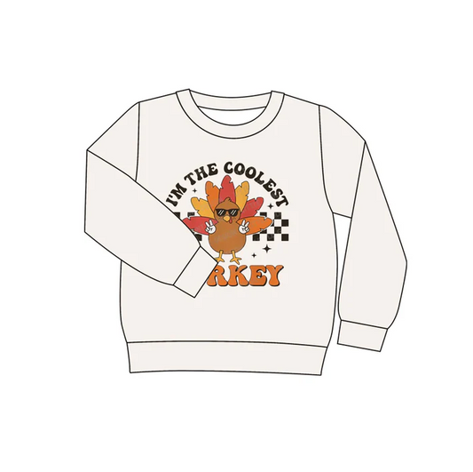 6.10 Preorder (moq 5)Baby Girls Long Sleeves Thanksgiving White Turkey Tee Shirts Tops