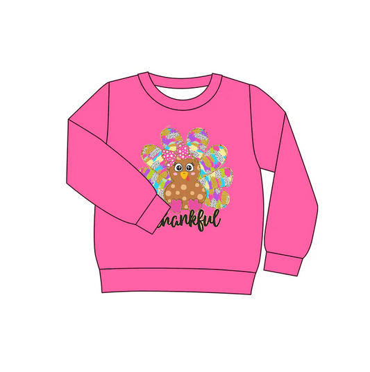 6.10 Preorder (moq 5)Baby Girls Long Sleeves Thanksgiving Thankful Turkey Tee Shirts Tops