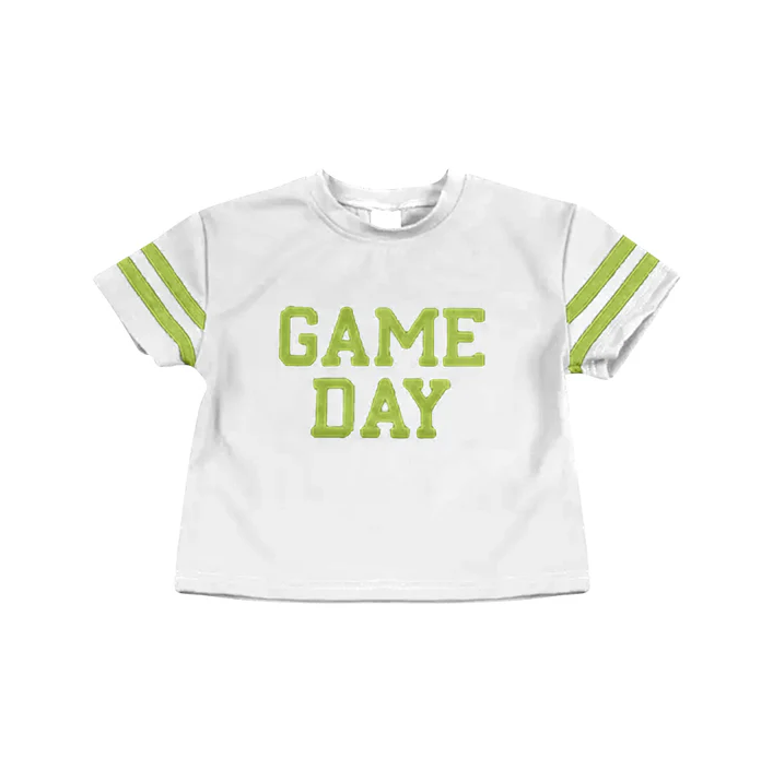 6.10 Preorder (moq 5)Baby Girls Green Game Day Team Cheer Short Sleeve Sports Shirts Tops