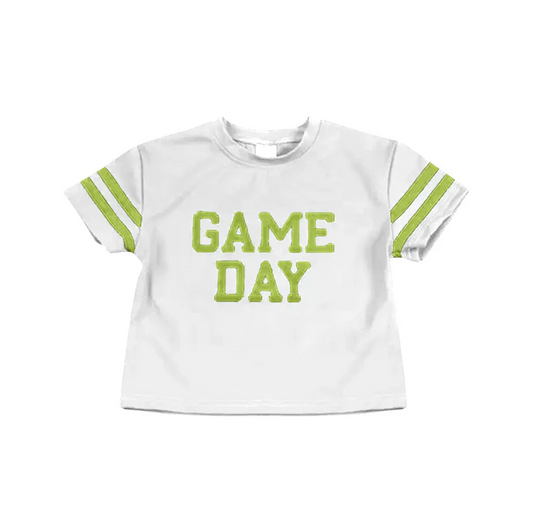 6.10 Preorder (moq 5)Baby Girls Green Game Day Team Cheer Short Sleeve Sports Shirts Tops