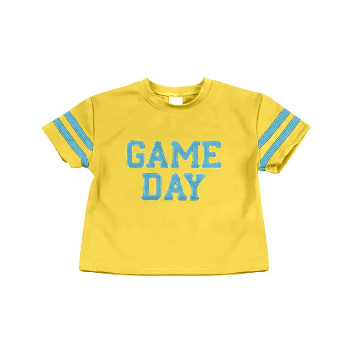6.10 Preorder (moq 5)Baby Girls Yellow Game Day Team Cheer Short Sleeve Sports Shirts Tops