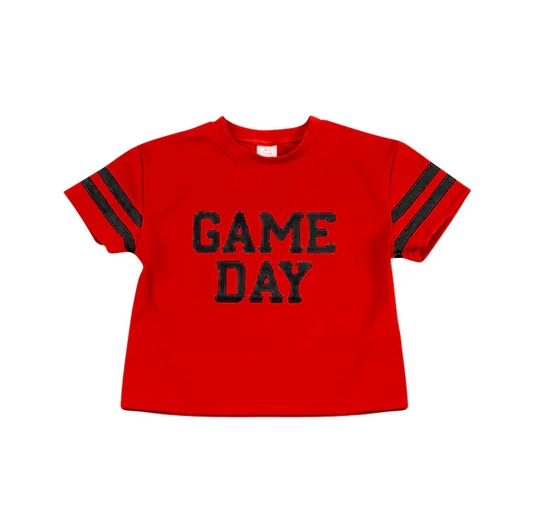 6.10 Preorder (moq 5)Baby Girls Red Game Day Team Cheer Short Sleeve Sports Shirts Tops