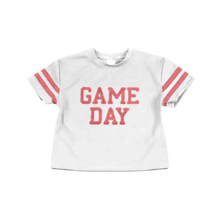 6.10 Preorder (moq 5)Baby Girls Coral Game Day Team Cheer Short Sleeve Sports Shirts Tops